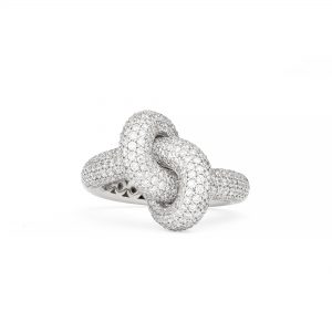 The Engelbert Absolutely Loose knot ring in white gold with diamond pavé